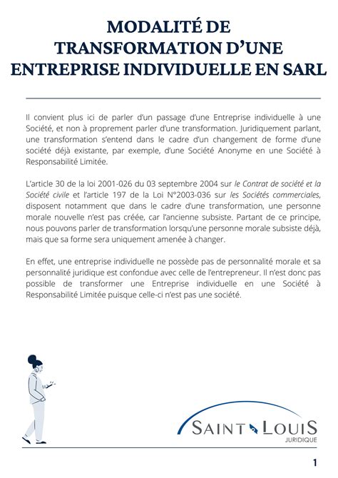 Transformation d'une entreprise individuelle en SARL