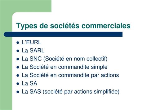 Types de sociétés commerciales