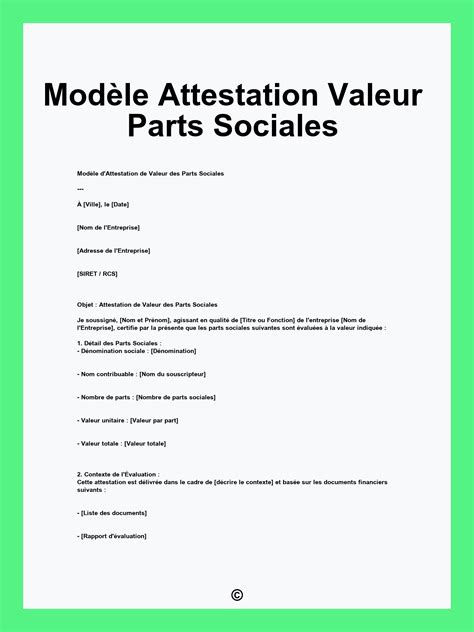 Valorisation des parts sociales